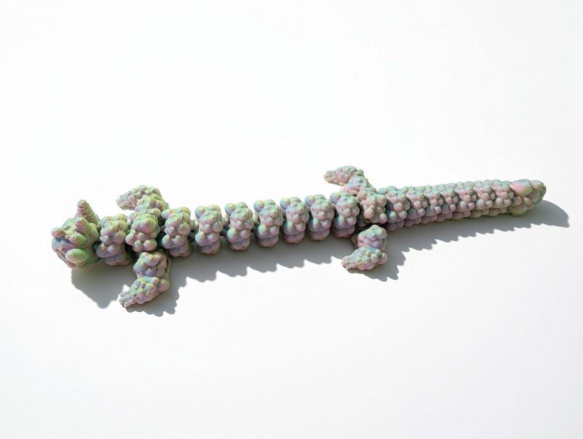 Articulated Bubble Dragon – 3D Printed UV Reactive Pastel Fidget Toy