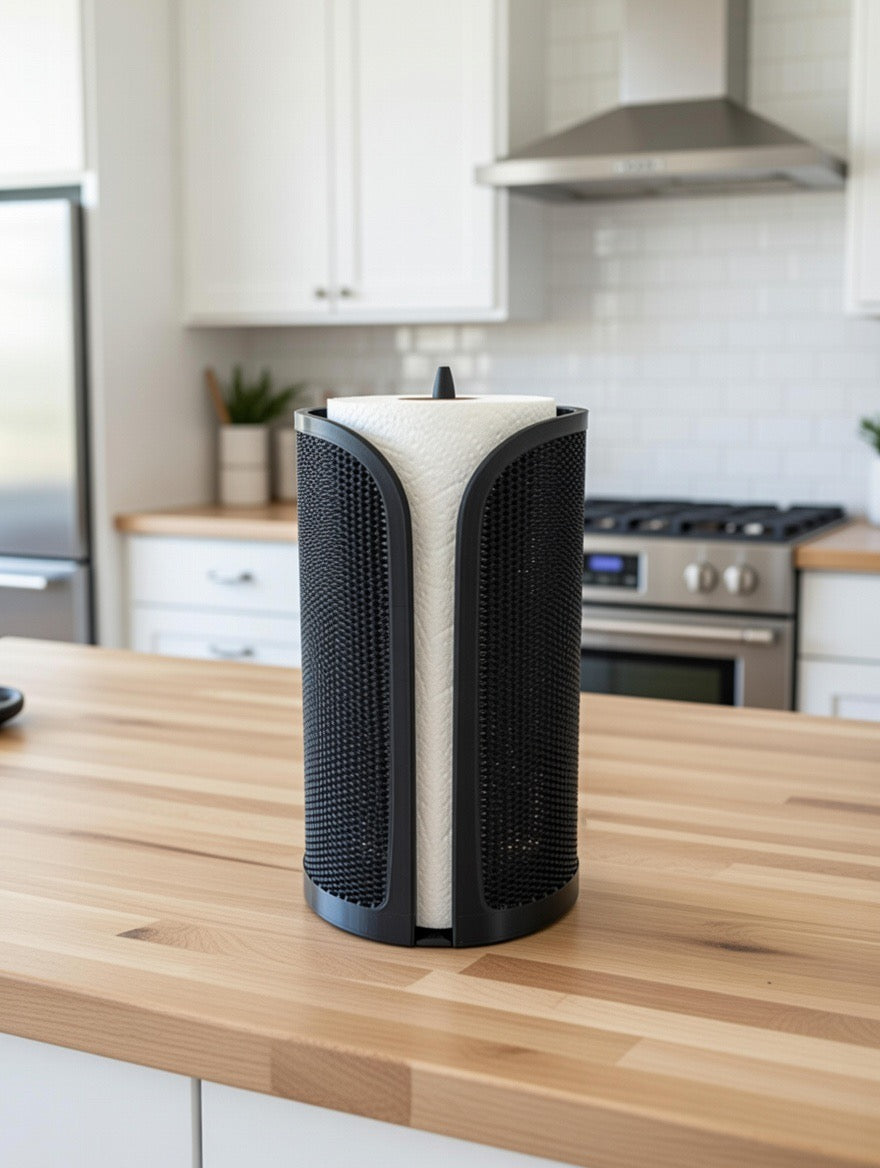 🖤 Modern Black Paper Towel Holder | Sleek Kitchen & Bathroom Countertop Dispenser
