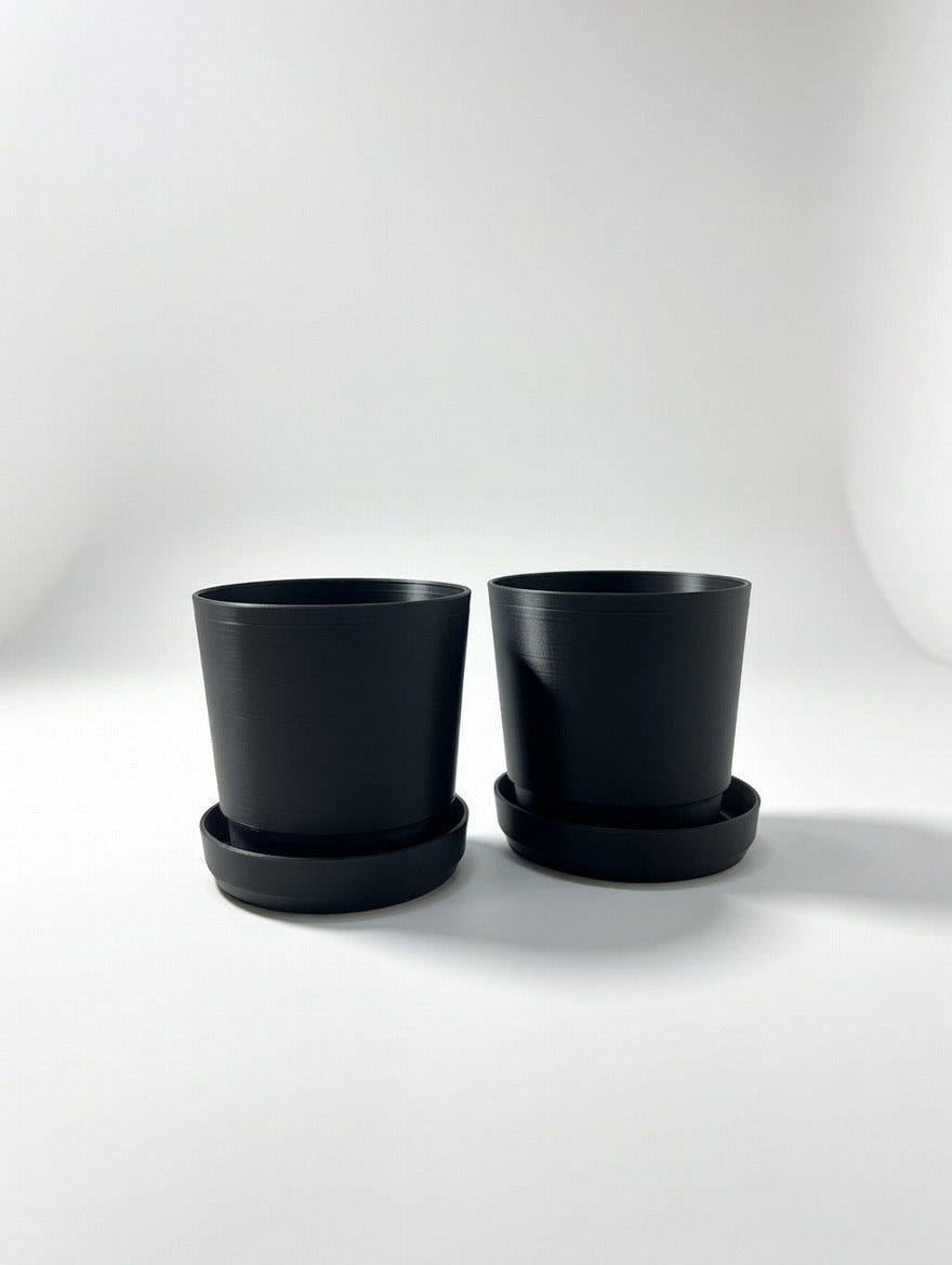 Matte Black Mini Planters | Offset Starburst Saucer Pots
