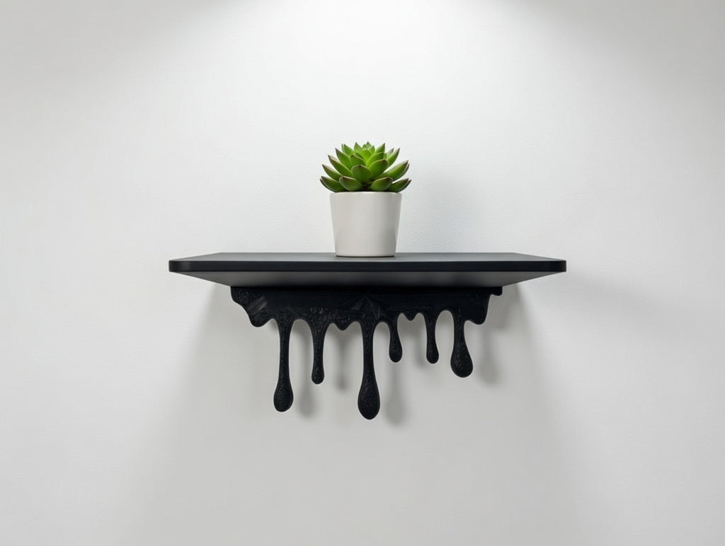 🖤 Abstract Dripping Wall Shelf | Modern Black Melted Edge Floating Decor