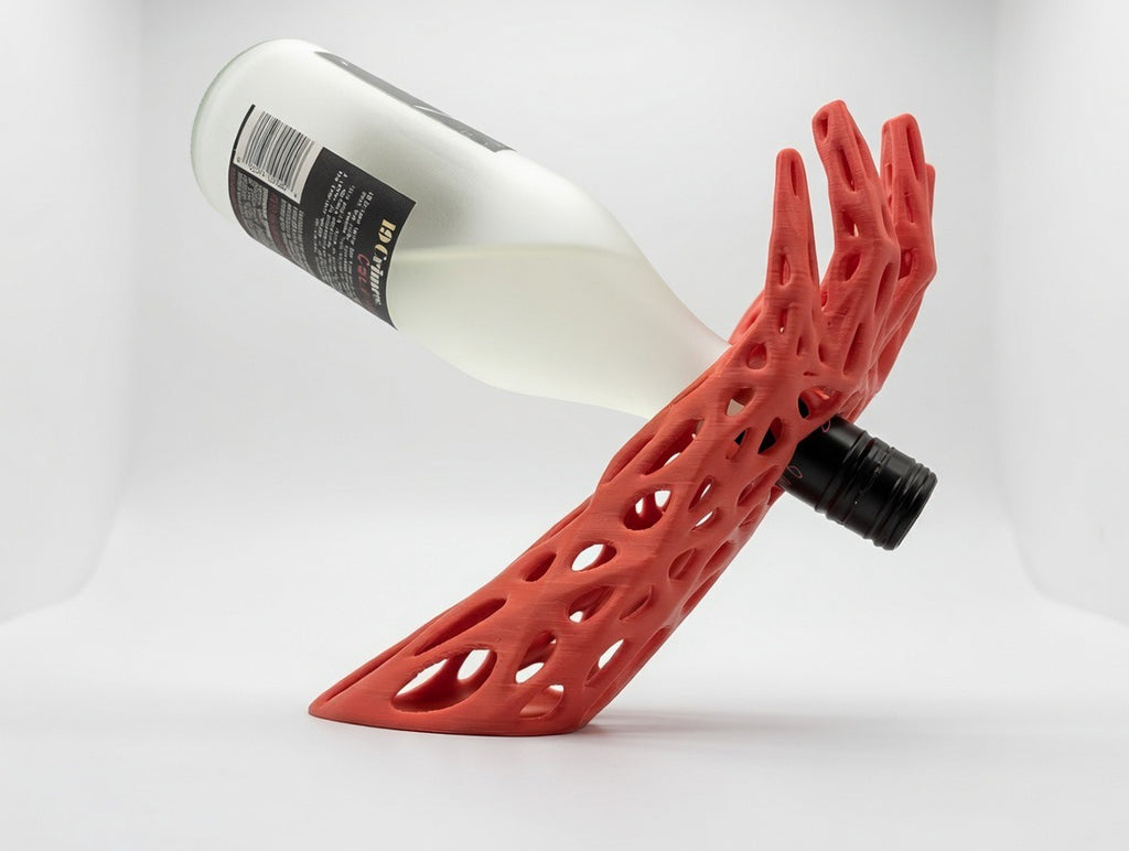 Modern Sculptural Wine Holder – Abstract Hand Floating Bottle Display | Unique Bar Decor