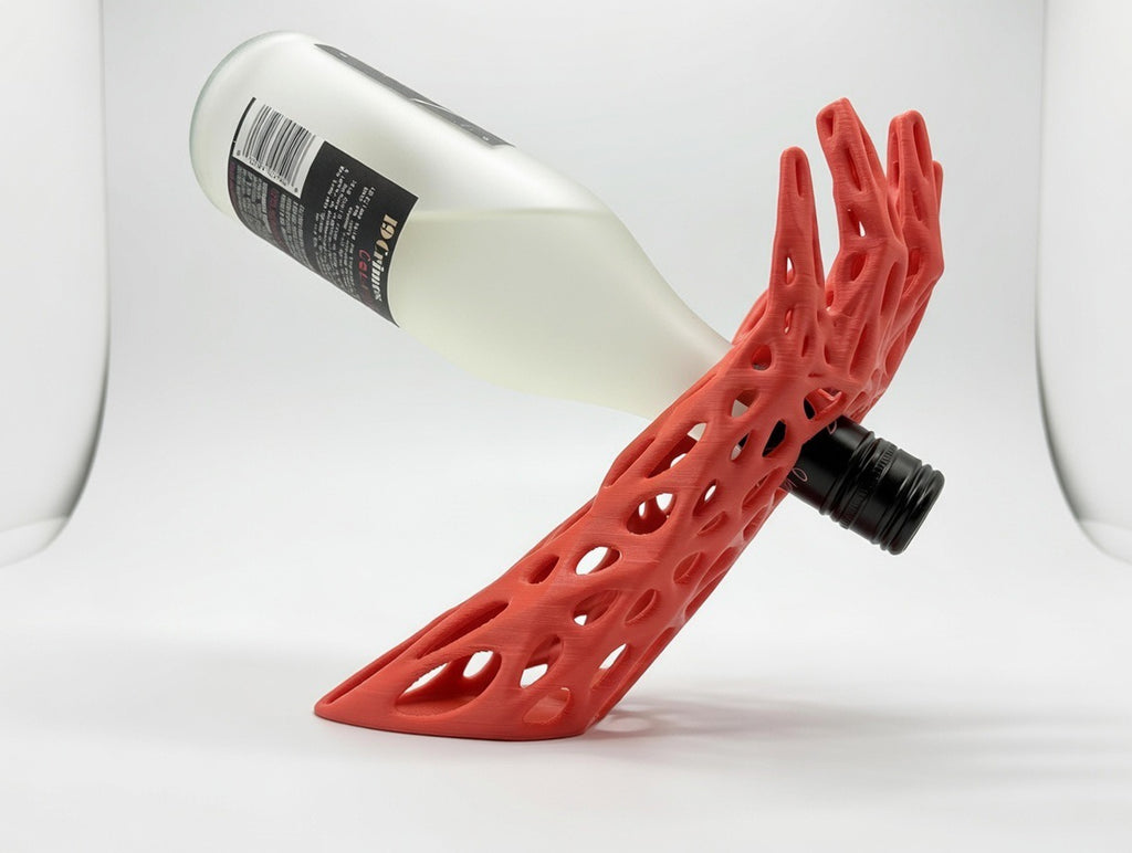 Modern Sculptural Wine Holder – Abstract Hand Floating Bottle Display | Unique Bar Decor
