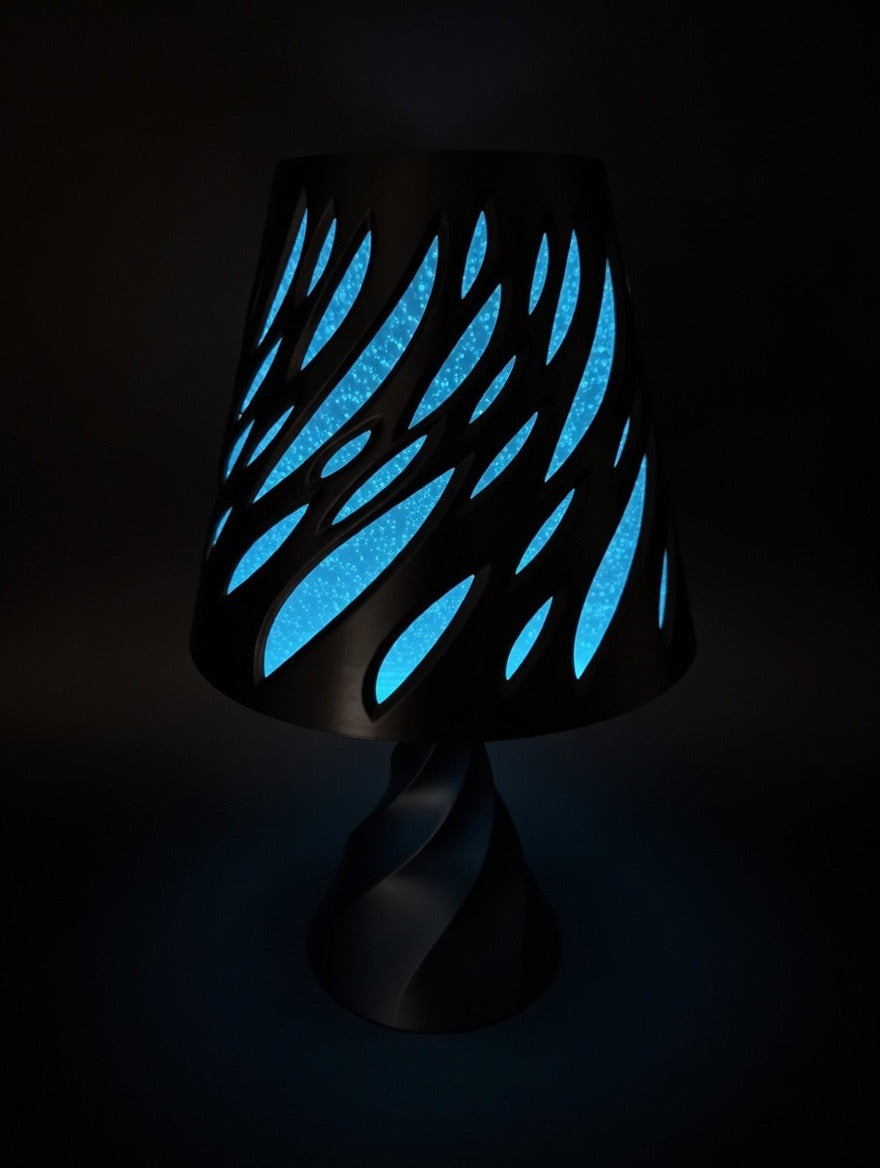 🖤 Glow in the Dark Modern Black Table Lamp | Unique Flame Cutout Night Light