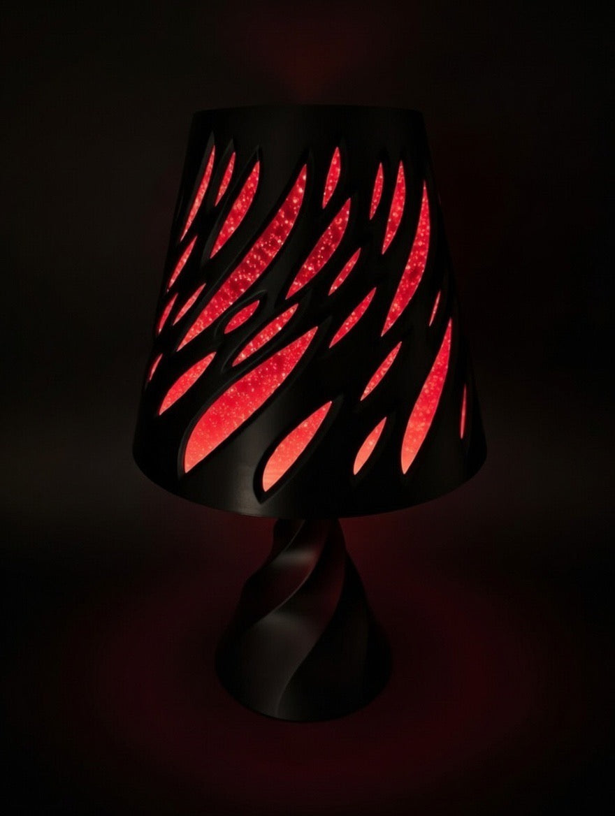 🖤 Glow in the Dark Modern Black Table Lamp | Unique Flame Cutout Night Light