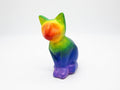 Hand Painted Porcelain Cat Sculpture – Rainbow Art Figurine – 5 Inch Decorative Cat – PNW Local Artist JoJo