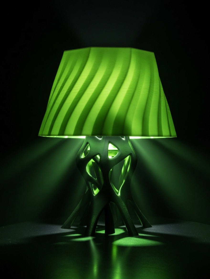 Abstract Sculptural Glow Table Lamp – 3D Printed Twisted Shade | Root Base | Glow in the Dark