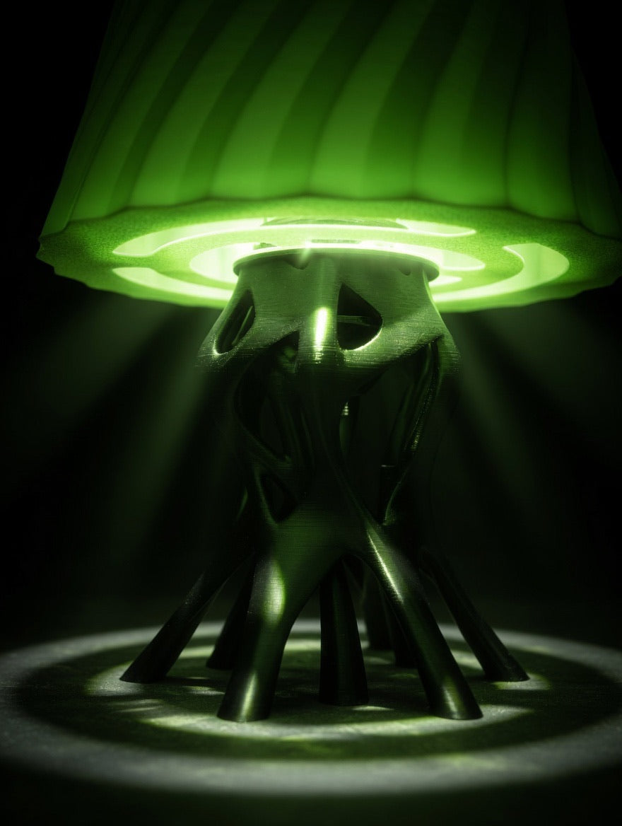 Abstract Sculptural Glow Table Lamp – 3D Printed Twisted Shade | Root Base | Glow in the Dark
