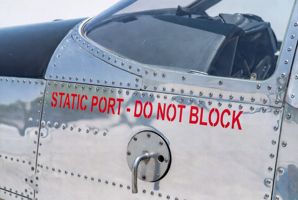 On-airport install - static port placard positioned on the airframe