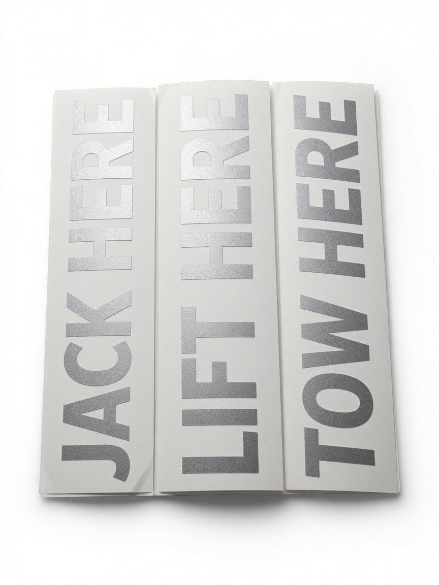 JACK, LIFT and TOW HERE aircraft service marker set in silver cast vinyl