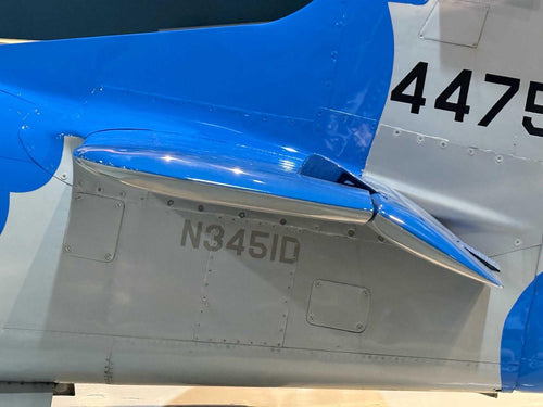 Aircraft N-number lettering applied to a blue and silver airframe - 3M cast vinyl, 14 CFR 45.29 proportions