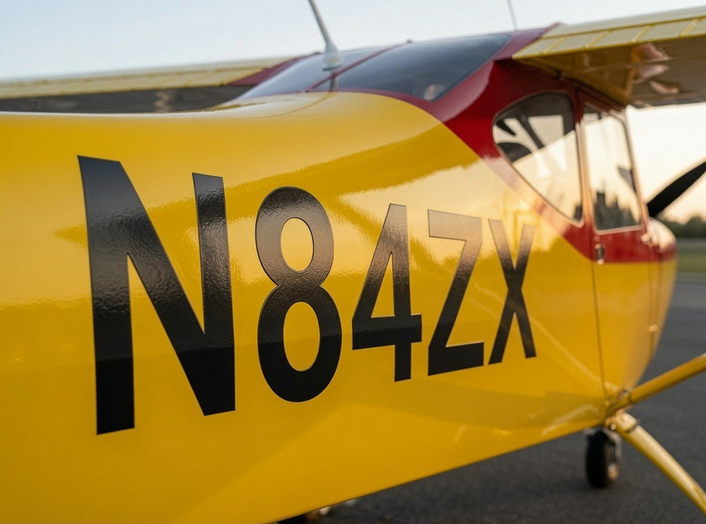 Custom aircraft lettering in yellow cast vinyl