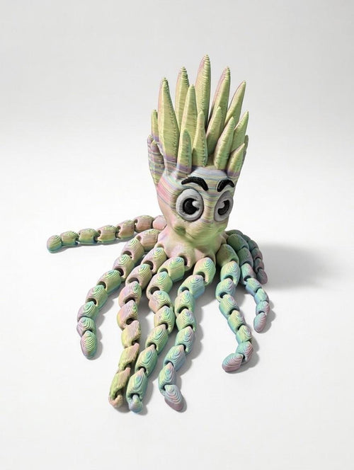 3D Printed Articulated Octopus – Pastel Rainbow Flexi Fidget Toy