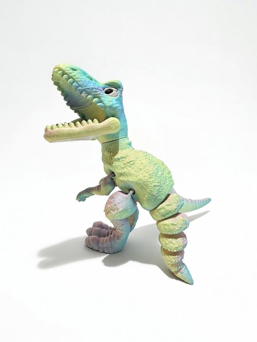 3D Printed Articulated T-Rex – UV Reactive Pastel Fidget Desk Toy