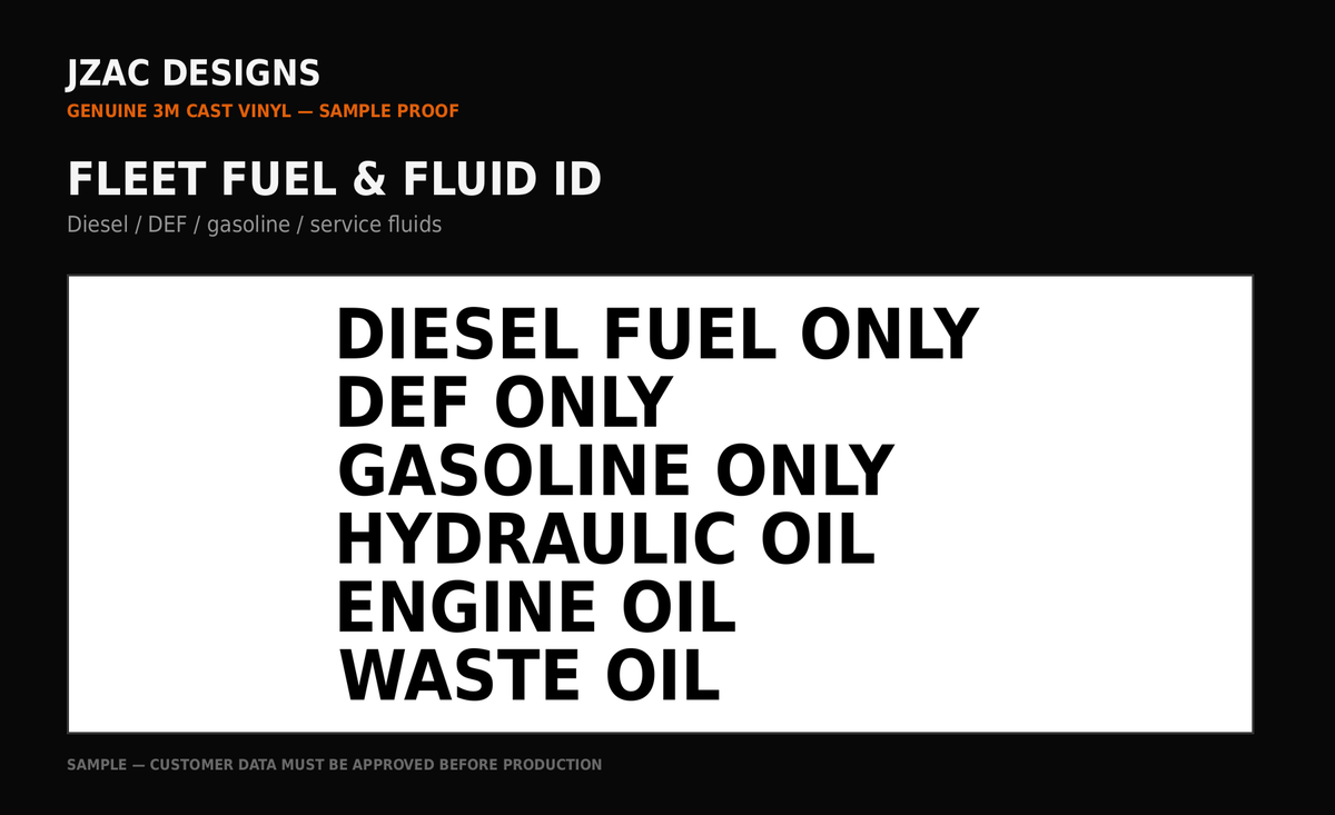 Fleet fuel and fluid identification proof example