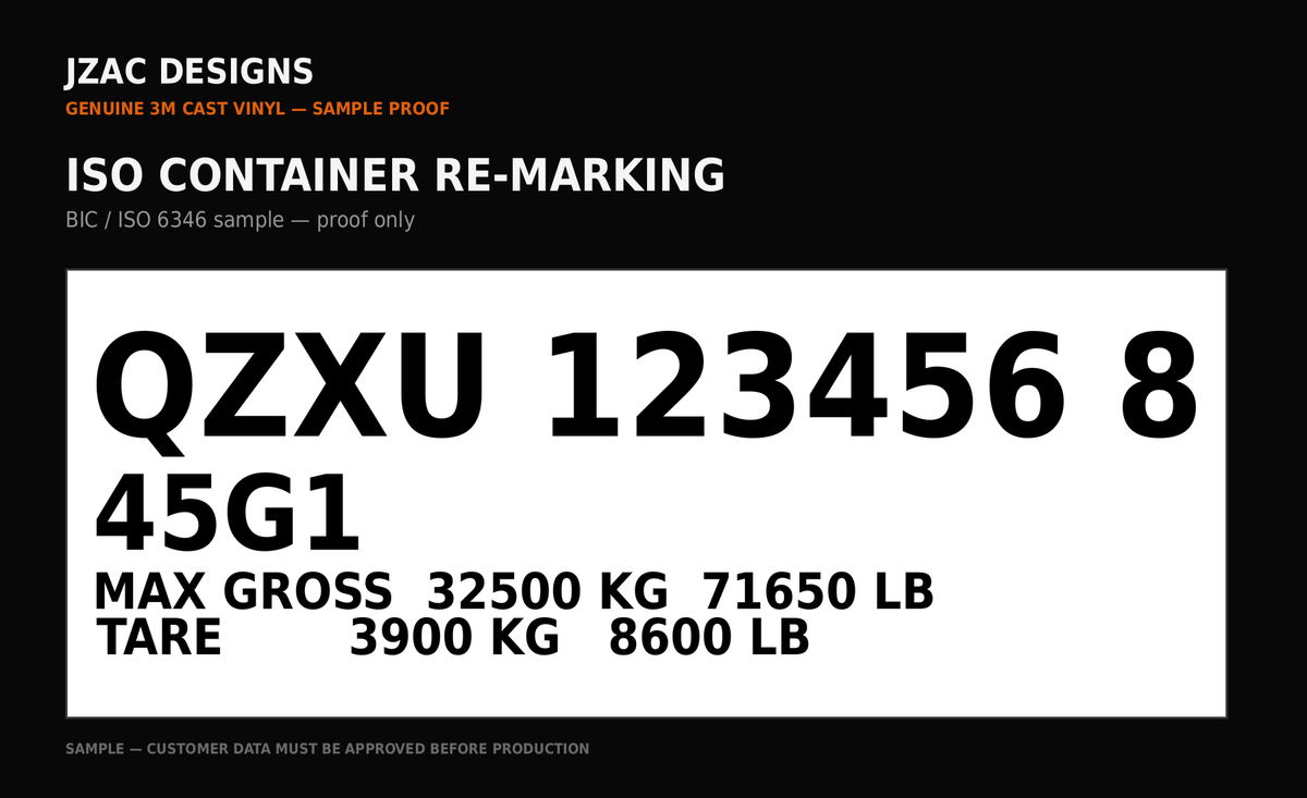 ISO shipping container re-marking proof example