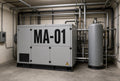 Illustration of MA-01 medical air source cut-vinyl equipment ID in a medical gas plant room