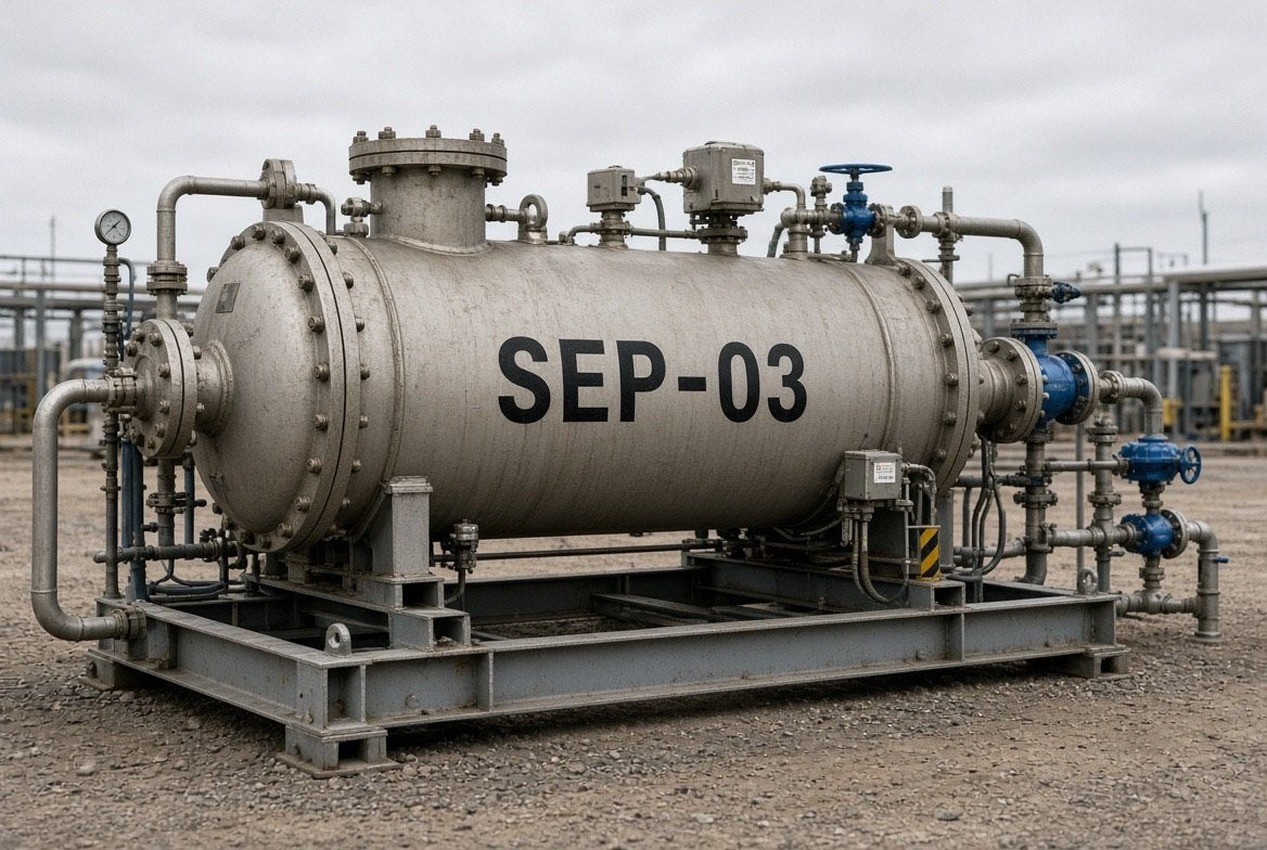 Illustration of SEP-03 cut-vinyl equipment identification on a production separator