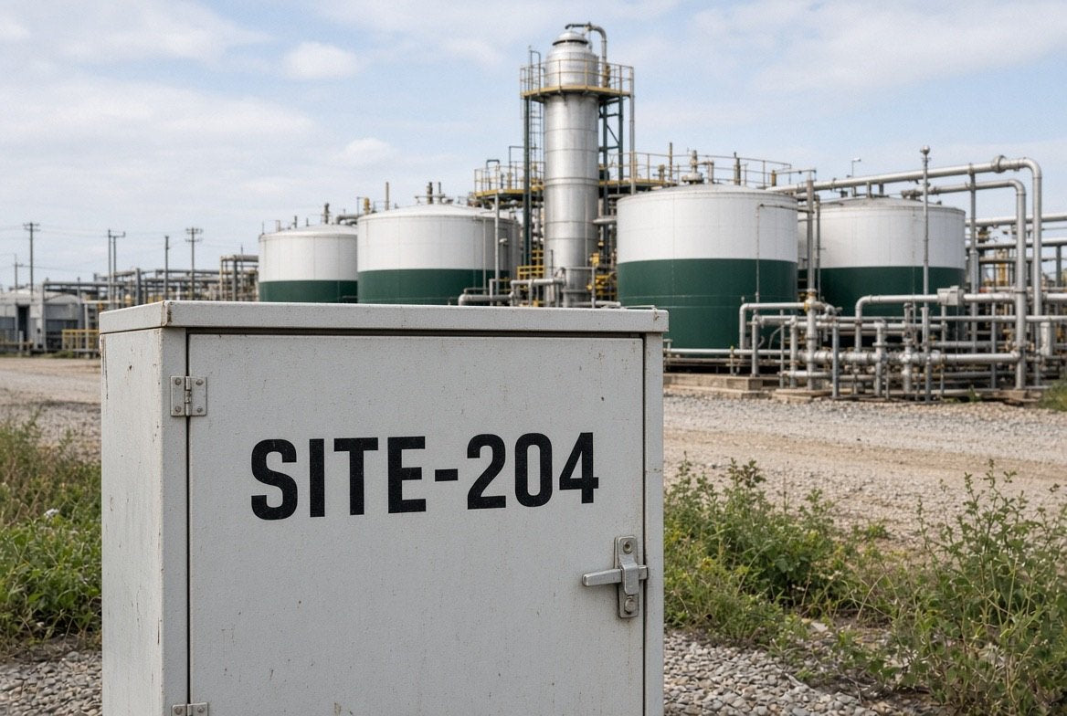 Illustration of SITE-204 cut-vinyl facility identification at an oilfield site