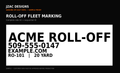 Roll-off dumpster fleet lettering and container ID proof example