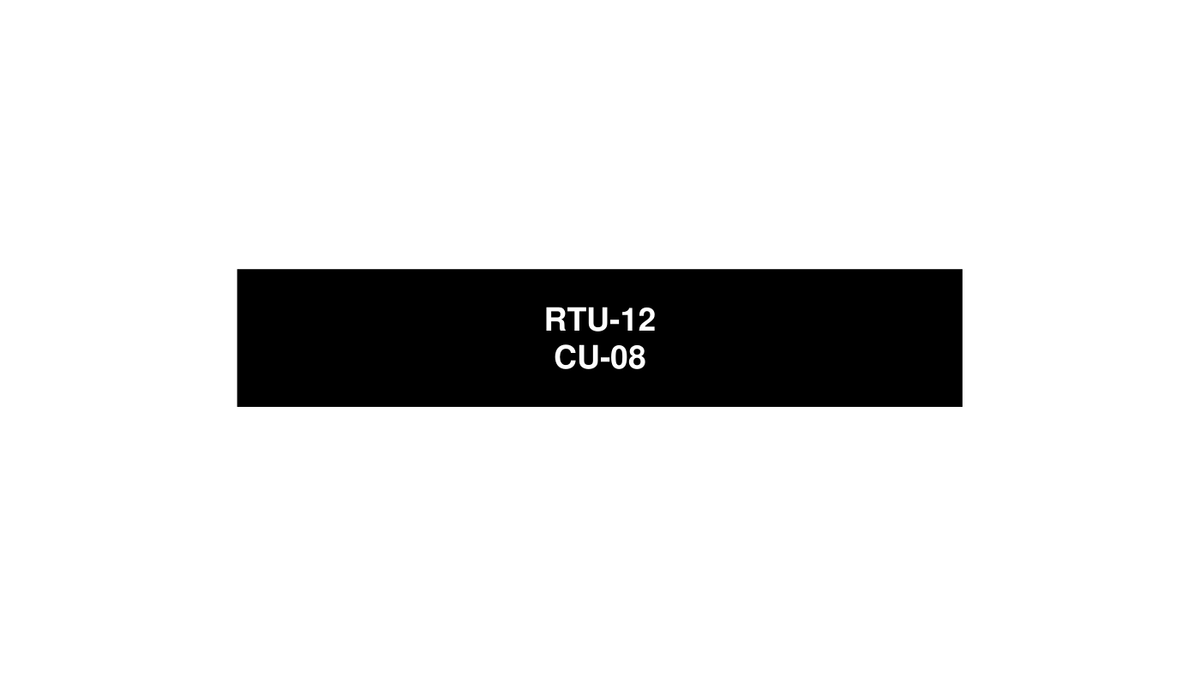 Commercial HVAC equipment ID proof example — RTU-12 / CU-08