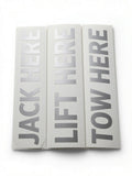 JACK HERE, LIFT HERE and TOW HERE matched decal set cut by JZac Designs in Genuine 3M cast vinyl