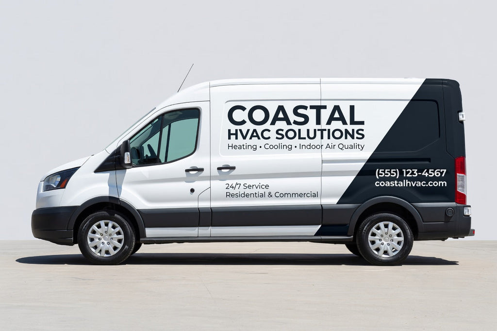 Service van full side lettering - full width branded layout in cut vinyl