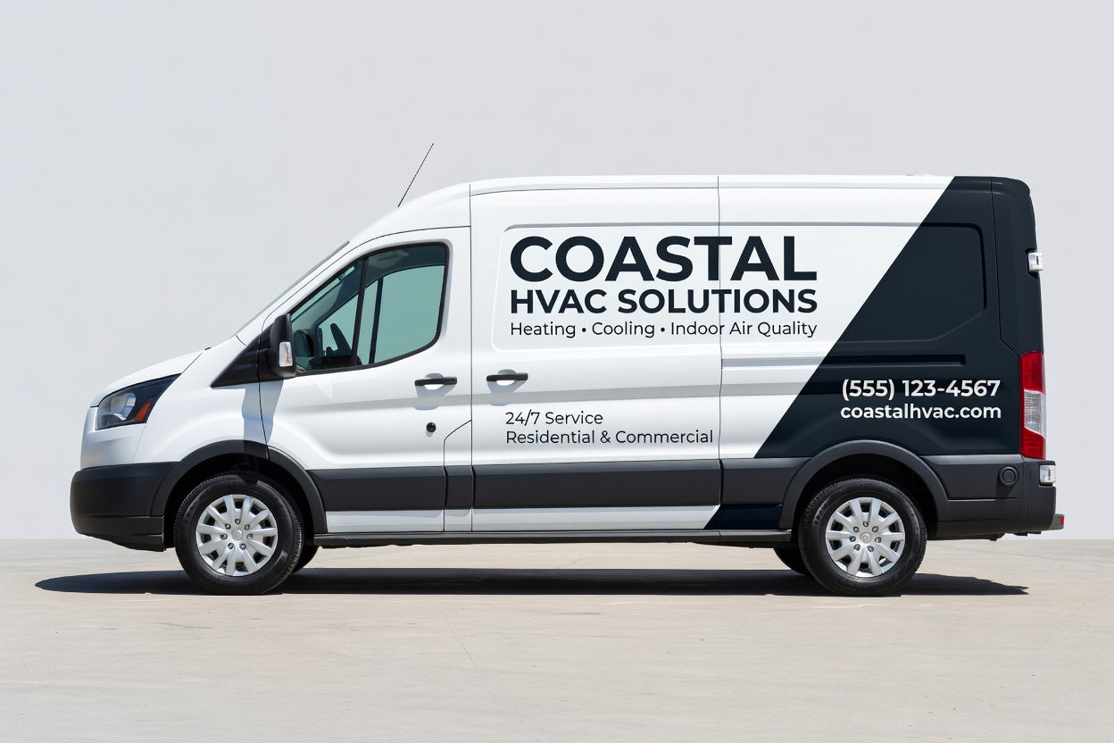 Service van full side lettering - full width branded layout in cut vinyl