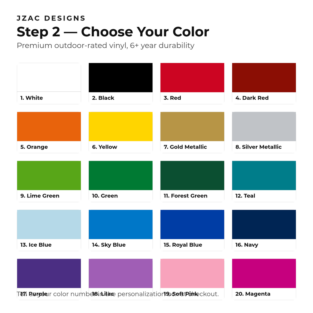 Vinyl color chart - 20 premium colors