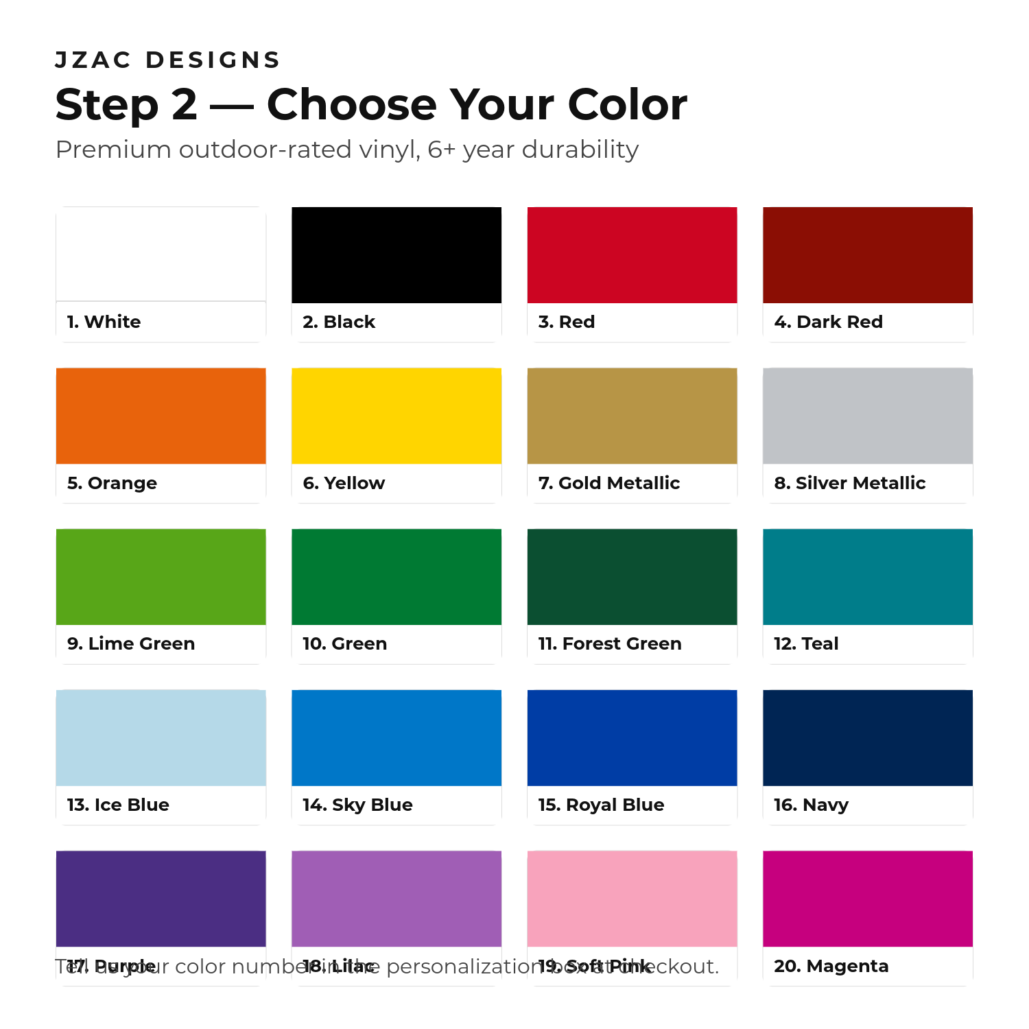 Vinyl color chart - 20 premium colors