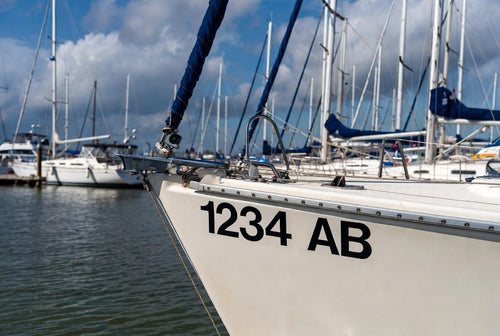 Boat registration numbers installed on bow - 1234 AB